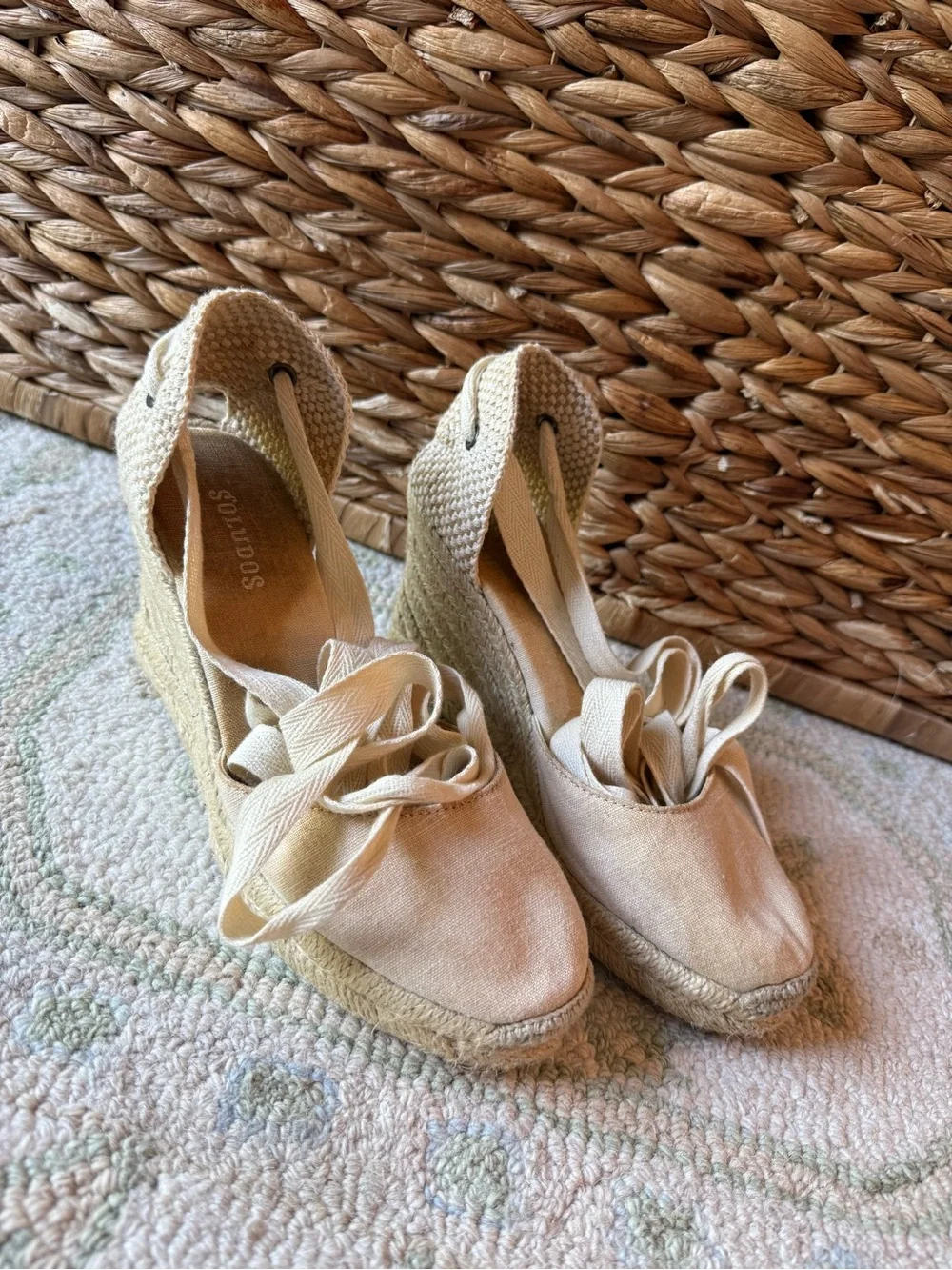 Soludos Natural Canvas Espadrille Wedge with Ankle Wrap